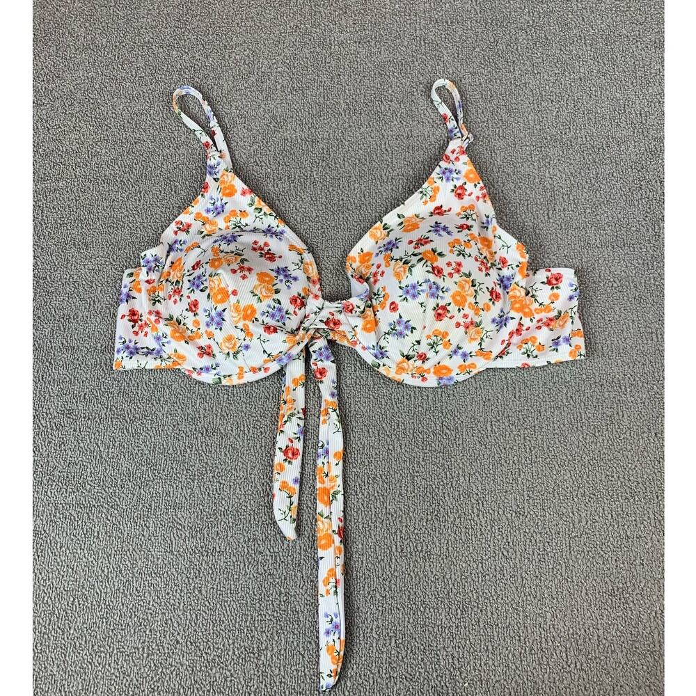 Bikini Swim Top Floral Ribbed Underwire White‎ Size 4XL